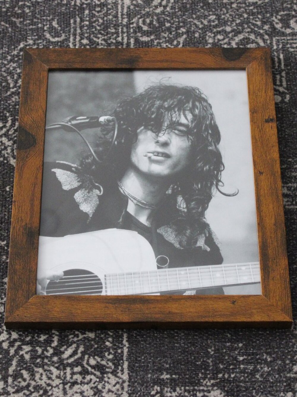 Framed Jimmy Page Led Zeppelin Acoustic Guitar Photo Print 8x10
